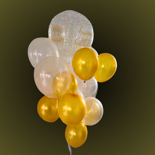 זר בלונים "אורי" - זר בלונים זהב לבן ליום הולדת | בלוניטי