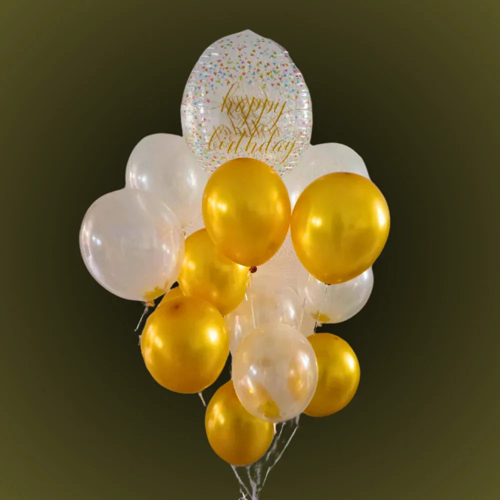 זר בלונים "אורי" - זר בלונים זהב לבן ליום הולדת | בלוניטי