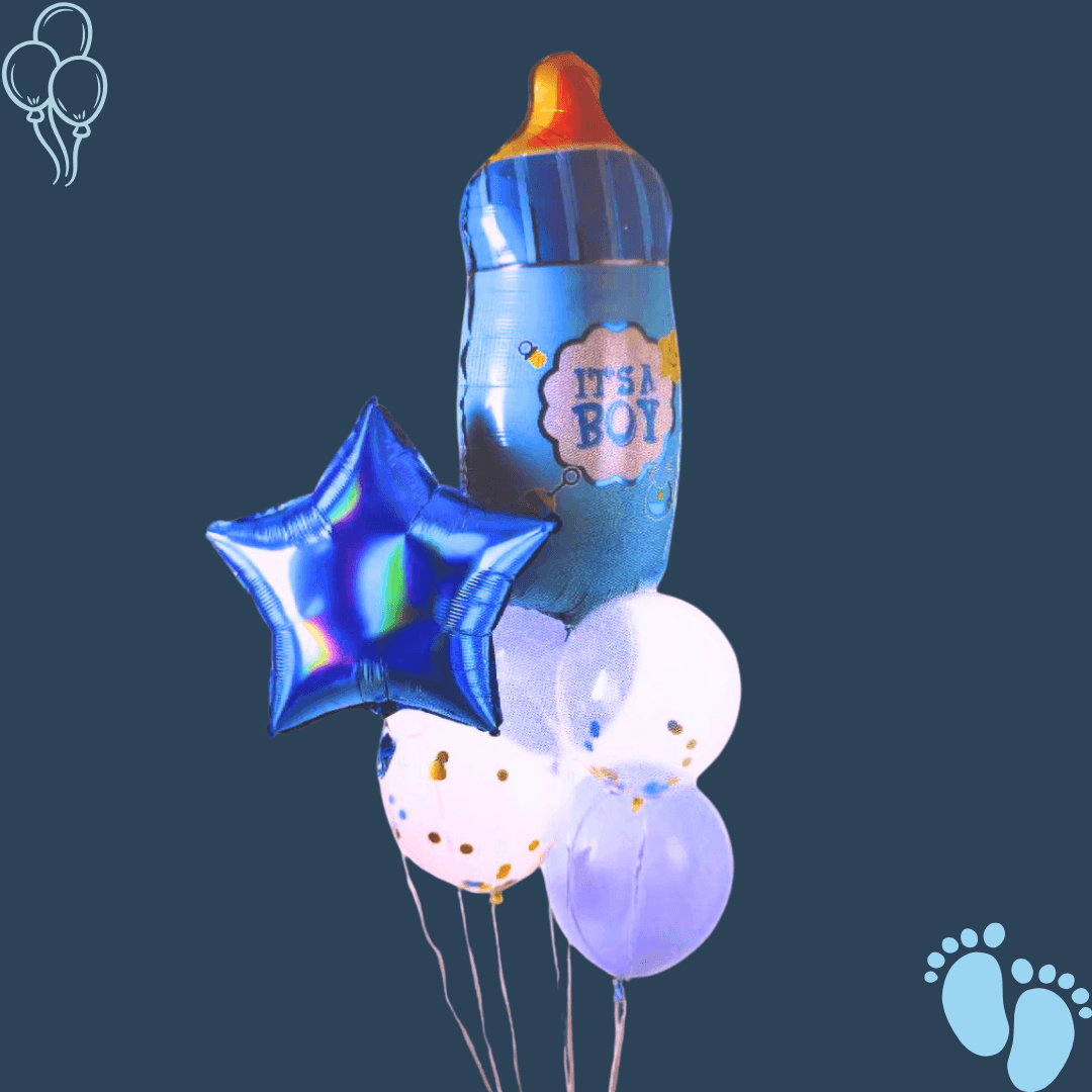 זר "רוני" - זר בלונים עם בלון בקבוק ליולדת בן | בלוניטי