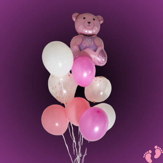 זר בלונים "ירדן" - זר ליולדת בת עם דובי גדול | בלוניטי