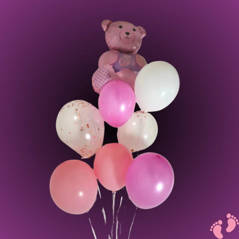 זר בלונים "ירדן" - זר ליולדת בת עם דובי גדול | בלוניטי