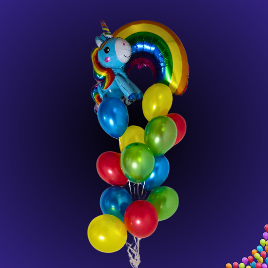 זר בלונים "עמית" - זר בלונים חד קרן וקשת בענן | בלוניטי