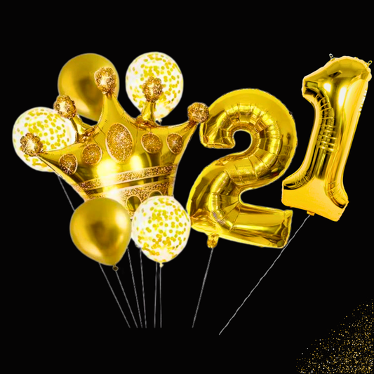 זר בלונים "בן" - זר זהב עם ספרות וכתר ענק | בלוניטי