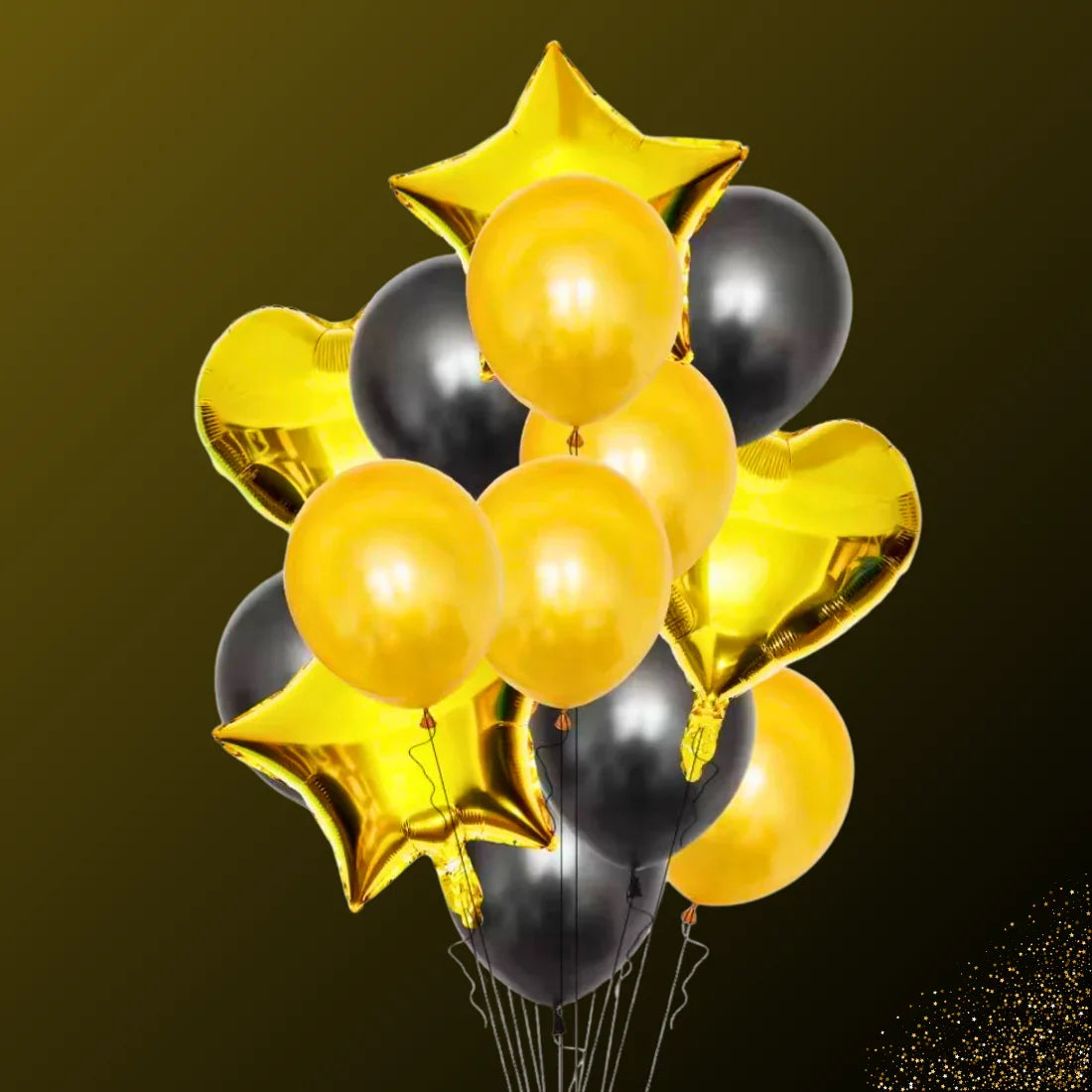 זר בלונים "מתן" - זר זהב שחור כוכבים ולבבות | בלוניטי
