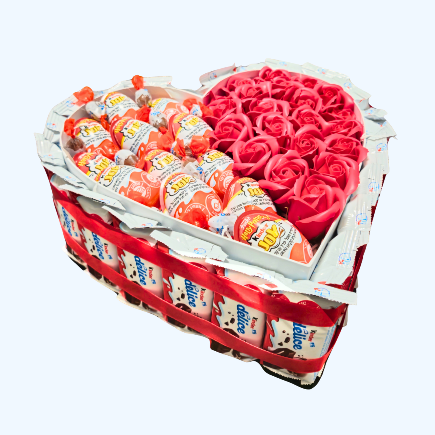 מארז קינדר ענק בצורת לב עם פרחים | בלוניטי