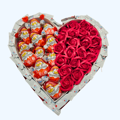 מארז קינדר ענק בצורת לב עם פרחים | בלוניטי