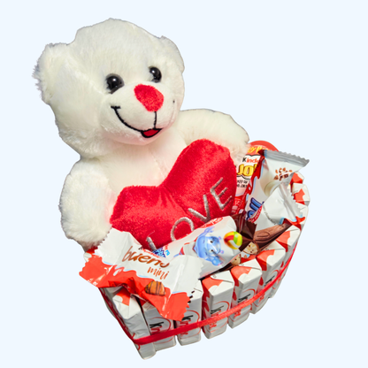 מארז קינדרים לב מלא בשוקולדים ודובי | בלוניטי