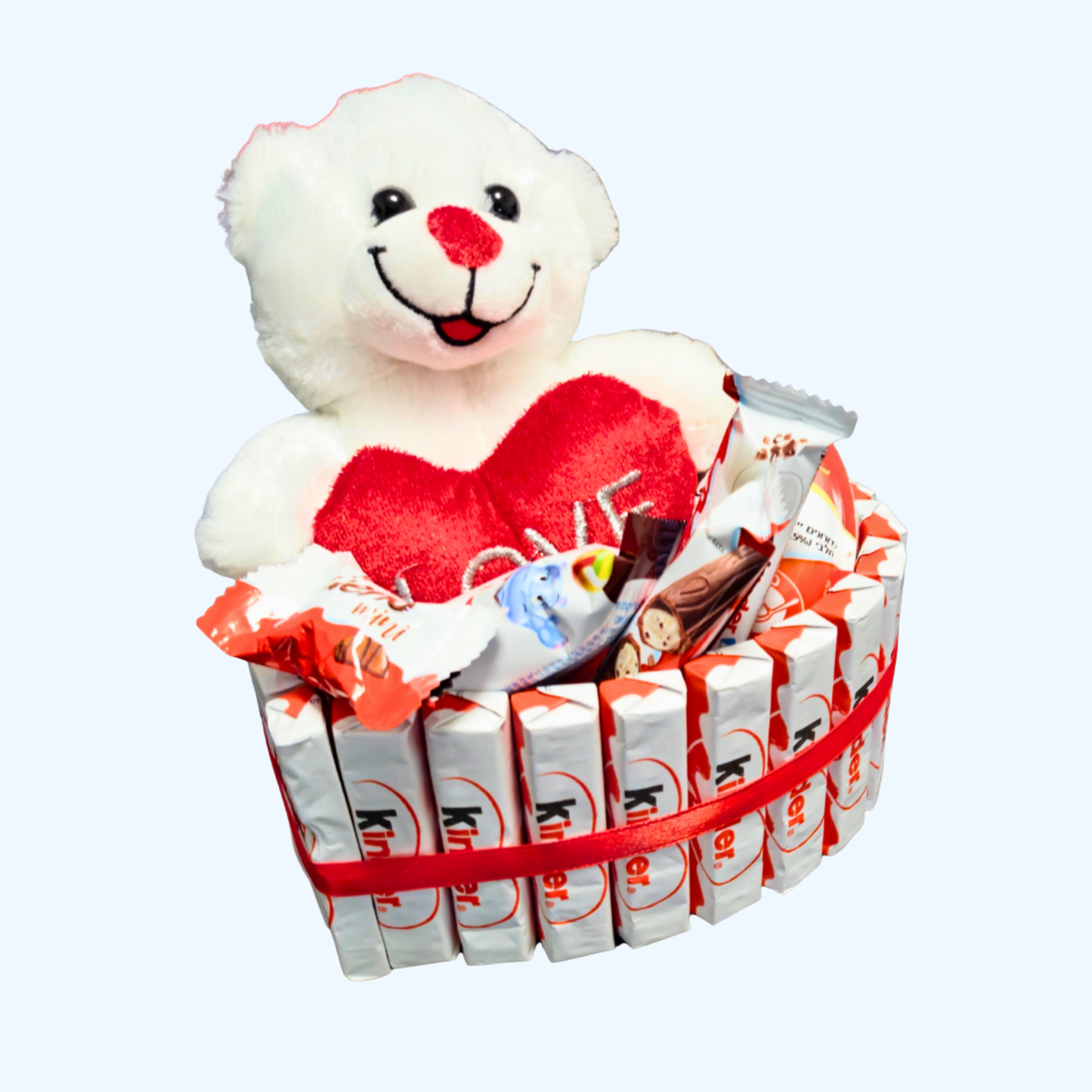 מארז קינדרים לב מלא בשוקולדים ודובי | בלוניטי