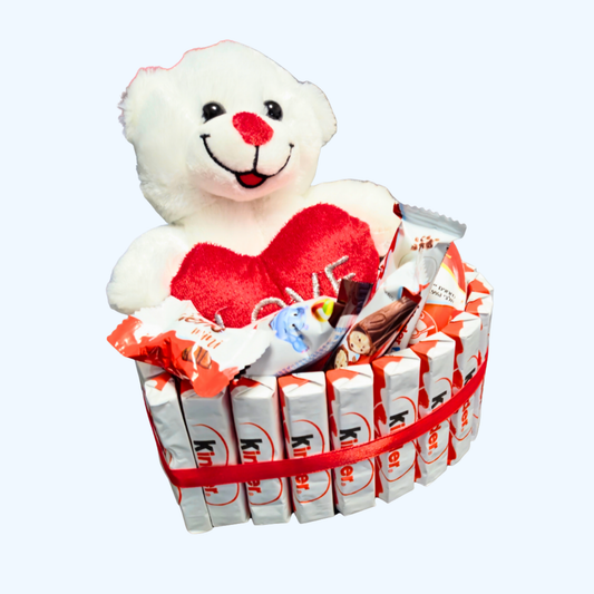 מארז קינדרים לב מלא בשוקולדים ודובי | בלוניטי